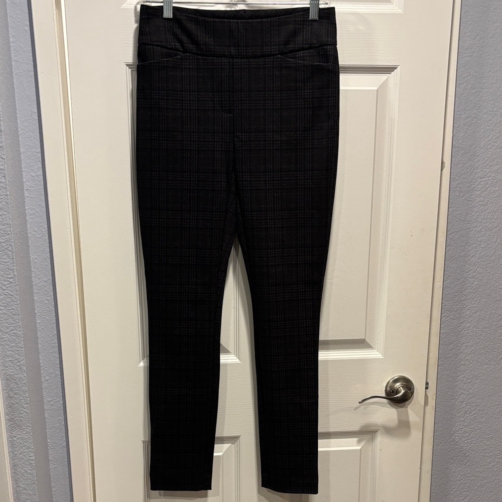 Dalia Women's Dark Plaid Skinny Stretch Pants